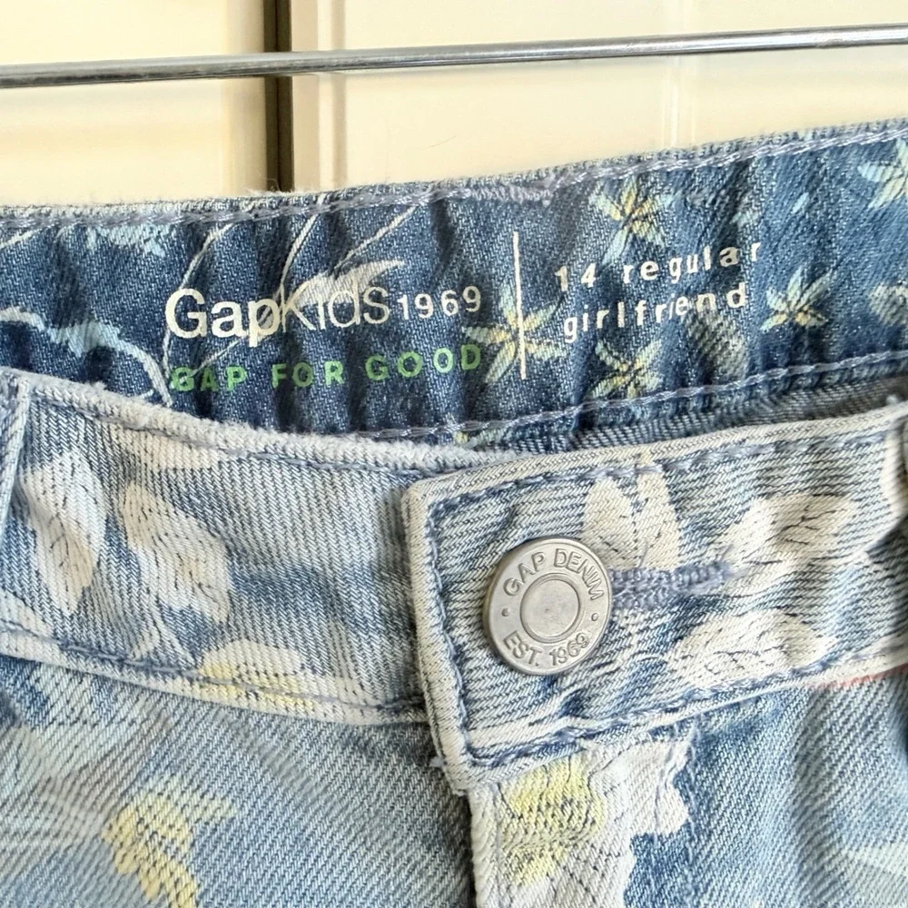 Gap Kids Girls Floral‎ Girlfriend Jeans Light Wash Blue Pink Size 14 Regular NWT